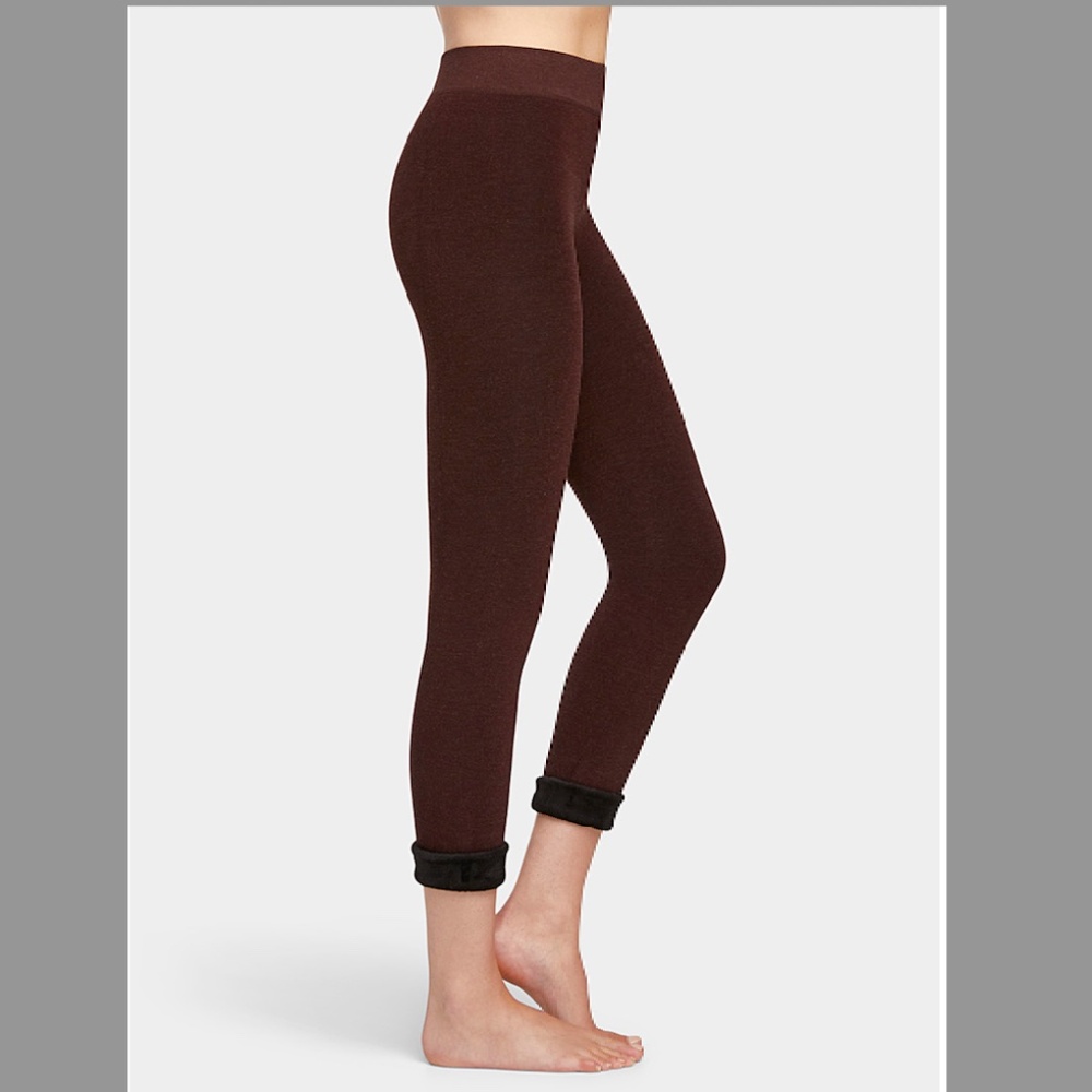 Lemon chocolate brown faux-fur cuff legging NWT